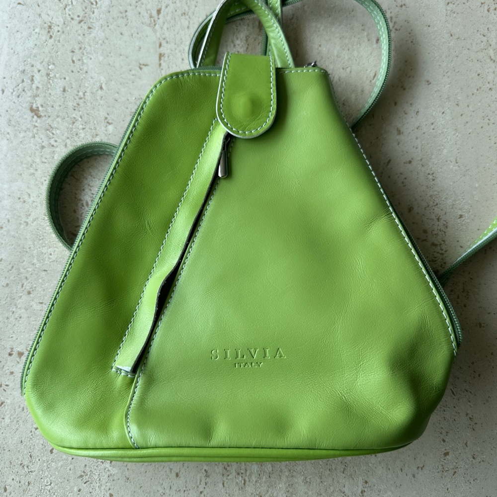 Green Leather Women's convertible backpack